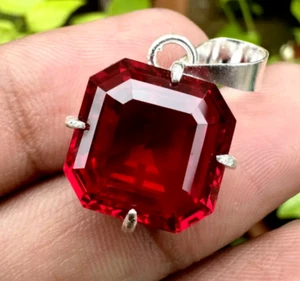 A+ Natural Red Ruby Asscher Cut 925 Solid Silver Pendant Loose Gemstone 43.59 Ct - Picture 1 of 8