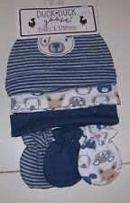 Baby Boys Duck Duck Goose 6 Pc Dog Stripe Solid Hats & Mittens Layette Set 0-9M