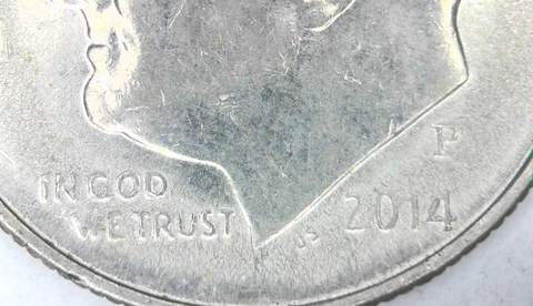 2014 P Struck Through Grease Roosevelt Dime - See Video & Pics Cover