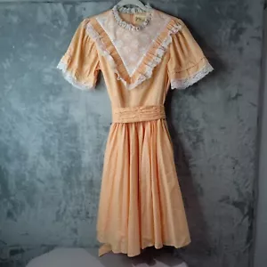 Jeri Bee Western Prairie Square Dance Kleid Damen 10 Pfirsich Orange Gepunktet 70er - Bild 1 von 17