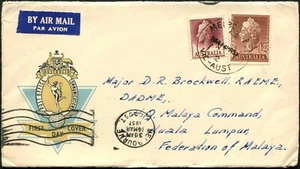 1957 Australia 4d & 1'7 QE II Official Hermes Addressed To Malaya FDC Good Cond - Bild 1 von 1