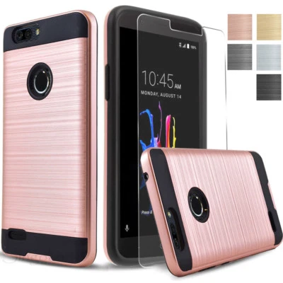 Shockproof Hybrid Brushed Armor Slim Case Cover Tempered Glass Screen Protector - Image 1 of 4