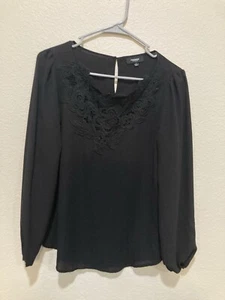 Premise Studio Womens Black Shirt Sz S Small Long Sleeve lacey neck - Picture 1 of 7