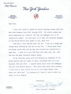 Phil Scooter Rizzuto Signed Career Stats Letter w/ Yankee Stationary JSA Sticker - Picture 1 of 1