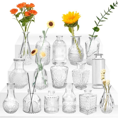 16 Mini Glasvasen für Tischdeko kleine Vasen Hochzeitsdeko Vintage Vasen Deko - Bild 1 von 4