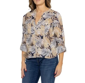 C&C California Women's Mandarin Collar Long Sleeve Shirt Button Up Roll Tab SZ M - Picture 1 of 12