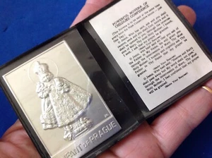 HOLY INFANT OF PRAGUE Silver Metal Saint Plaque Folder Pocket Catholic Icon - Picture 1 of 4