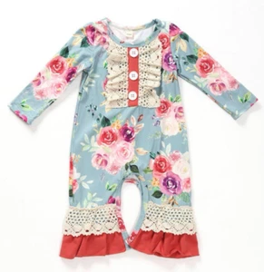 New Floral Print Romper With Button & Lace Trim, Pickles Picks Plus, Great Gift - Picture 1 of 6