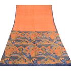Sanskriti Vintage Peach/Blue Pure Silk Printed Woven Sarees Sari Craft Fabric