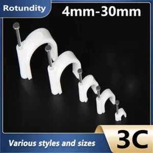 20-100P Nail wire cable Wire clip for Wall Round U type Double nail White 4-35mm - Picture 1 of 21