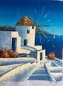 Original Oil Painting Greek Island Greece (20X16 inches) -364- - Picture 1 of 1