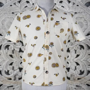Volcom Boys’ Short Sleeve Button-Up Shirt XL 14Y Sunflower Print Cream - Picture 1 of 13