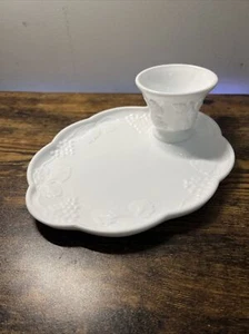 Indiana Milk Glass White Harvest Grape Snack Luncheon Cup & Plate Set Of 10 - Picture 1 of 10