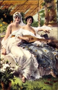 Two Women in BRIDAL SONG Lute, Lesbian Interest, Risqué Artist C. Kiesel, NM - Bild 1 von 2