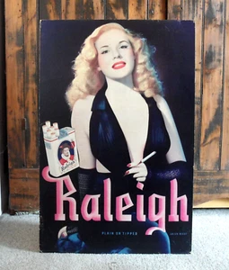 orig. 1940s RALEIGH CIGARETTES Sexy Gal *Vintage EASEL-BACK Tobacco Sign* 30x20 - Picture 1 of 8
