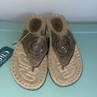 cliffs by white mountain Comfort Sparkly Sandals Thong Leather Tan Size 6 NWT