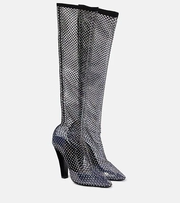 Nuevo SAINT LAURENT SS '22 Malla Cristal Koller 100 Botas Hasta la Rodilla 39 Negro  Foto 1 de 4