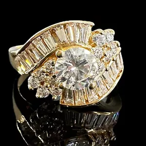 Anillo de oro amarillo sólido 14k con baguette redonda circonita cúbica moda damas 5,22 gramos talla 6 - Imagen 1 de 9