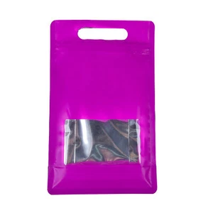 25/50 Purple with Clear Window Handle Stand Up Self Seal Bags Food Packaging Bag - Picture 1 of 6