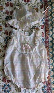Vintage 90s Little Miracles Strawberry Pastel Plaid Romper Baby Girls 3-6M - Afbeelding 1 van 3