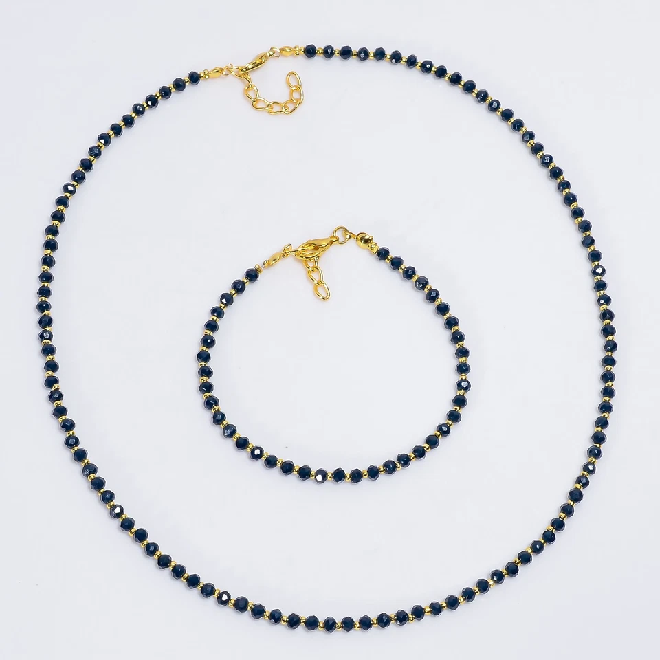 Juego de joyas étnicas hechas a mano redondas de piedras preciosas de zafiro azul 7,5-8,5" 18-19" C137 Foto 1 de 1