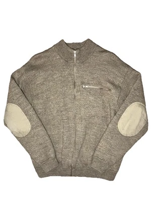 Vtg Cabellas 100% Wool Wind shear Zip Up Jacket Men’s L  Brown Elbow Patches - Image 1 of 4