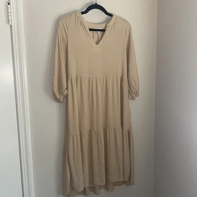 Vestido Gibson Latimer Mujer M Manga Corta Beige En Niveles Midi Manga Globo Foto 1 de 4