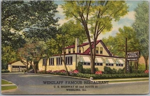 Vintage 1950s WHEELING, Illinois Postcard "WENZLAFF'S FAMOUS RESTAURANT" Linen - Picture 1 of 2