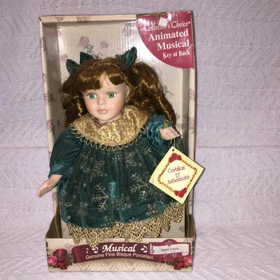 Collector's Choice Porcelain Musical Doll 11.5" Tall Play Santa Lucia New W/Tags - Image 1 of 4