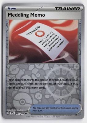Pokemon Meddling Memo 181/191 Reverse Holo Uncommon SV08: Surging Sparks NM - Image 1 of 2