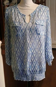 Women's AB Studio 3/4 Sleeve Roll Tab Top Blouse Size L - Picture 1 of 9