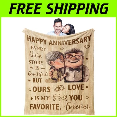 Soft Skin-Friendly Anniversary Throw Blanket 80"x60" for Couples' Celebration - Image 1 of 4