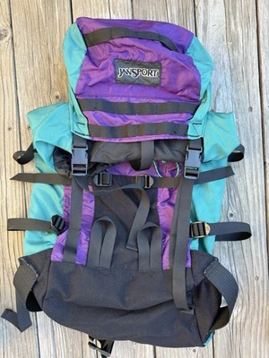 Mochila de viaje Jansport vintage años 80/90 camping senderismo mochila grande paquete de día con rollo Foto 1 de 4