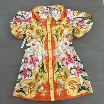 Farm Rio Anthropologie Cotton Puff-Sleeve Button-Front Mini Dress Sz XL NWT $228 - Image 1 of 4