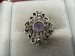 25E59- VINTAGE ART DECO STERLING SILBER AMETHYST FILIGRAN RING GR.56 - Picture 1 of 10