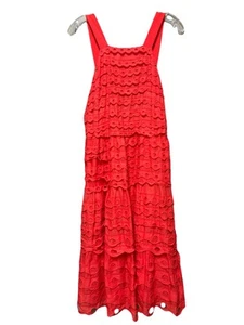Vestido midi con ojales Maeve Anthropologie sin mangas rojo/rojo algodón talla 10 - Imagen 1 de 14
