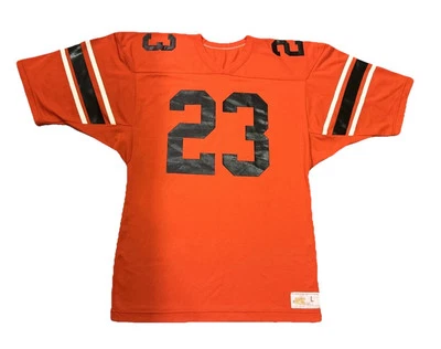 CAMISETA DE ATLETISMO RUSSELL VINTAGE-70’s-80’s Naranja + Negra # 23 Talla L Hecha en EE. UU. Foto 1 de 4