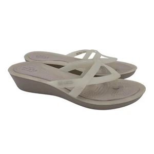Crocs Isabella Wedge Flip Flop Women's Size 7 Translucent Oyster Cobblestone - Picture 1 of 7