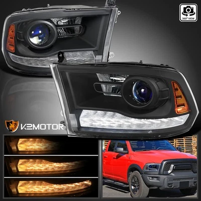 Fits 2009-2018 Dodge Ram 1500 Black Projector Headlights Sequential LED Signal Foto 1 de 4