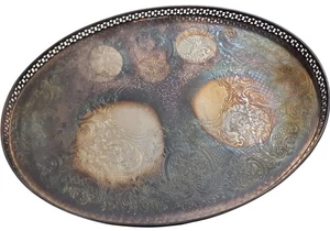 Vintage Silver Plate Engraved Oval Tray with Intricate Design - Picture 1 of 16