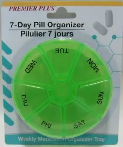 Premier Plus Round 7 Day Pill Organizer Box For Medicine Green Case Compact&Easy - Picture 1 of 1