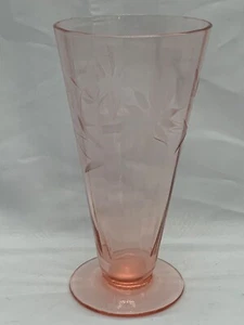 Vtg Pink Depression Glass Etched Floral Beverage Tea - Picture 1 of 5