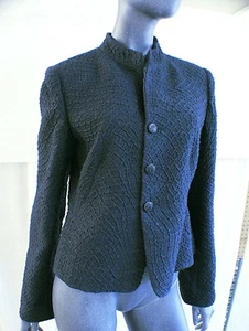 Armani dunkelblau Spinnennetz Textur Langarm ButtonDown Jacke Damen-Größe 10 - Bild 1 von 7