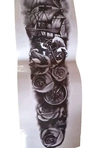 Nuevo tatuaje temático náutico temporal manga o espalda blanco y negro - Imagen 1 de 6