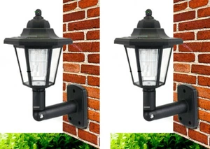 2 x Solar Power Led Wall Lantern Lamp Sun Lights Black Outdoor Wall Mount Garden - Picture 1 of 7