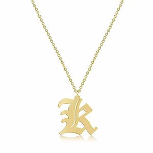 14K Yellow Gold Custom Up Old English Initial Letter Pendant Rolo Chain Necklace - Picture 1 of 4