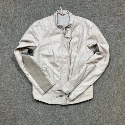 Chaqueta de moto Free People beige de cuero vegano para mujer talla 8 minimalista Foto 1 de 4