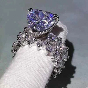 4CT Heart Cut Lab-Created Diamond 14K White Gold Plated Women's Wedding Ring Set - Picture 1 of 11