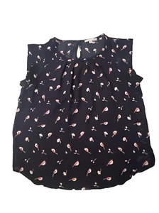 Camicetta donna Crescent & Willough manica scollo a scoop taglia L blu navy uccellino floreale - Foto 1 di 3