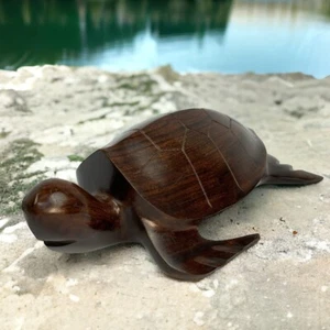 Ironwood Sea Turtle Vintage Hand Carved Sculpture Large Real Wood 9" - Picture 1 of 10